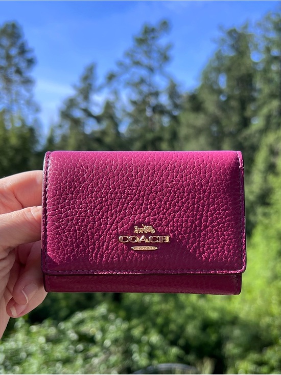 Coach Accessories - COACH Micro Trifold Wallet Pebble Leather Light Raspberry with Gold Hardware
